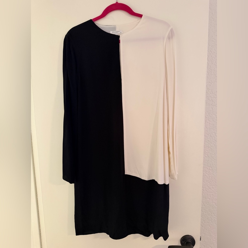 NWT Equipment Black and White Long Sleeve Shift Dress size L